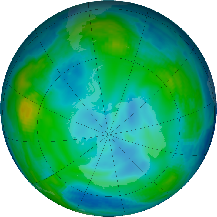 Antarctic ozone map for 03 July 1997